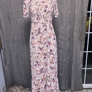 Floral Smocked Maxi Dress in Blush and Lavender